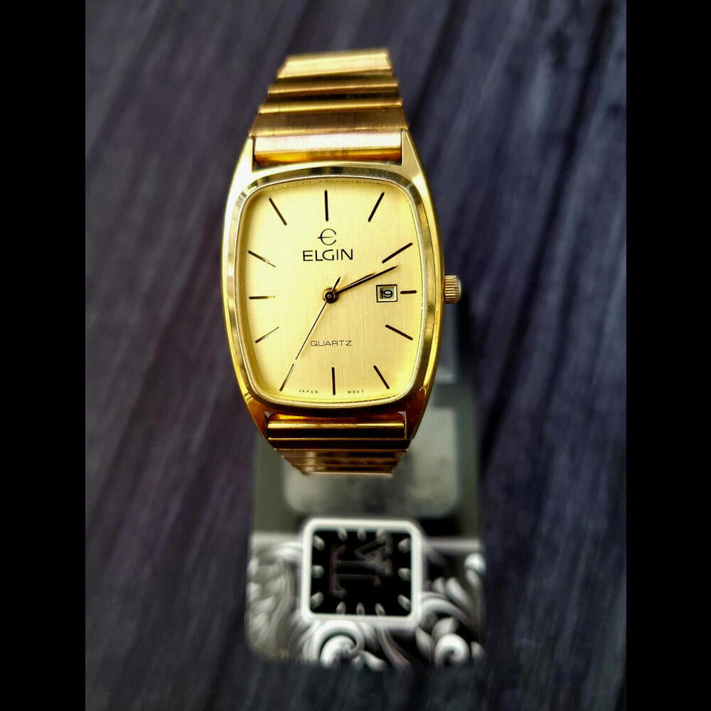 Elgin Lord Tonneau Watch Men Gold Dial Serviced New Battery‎